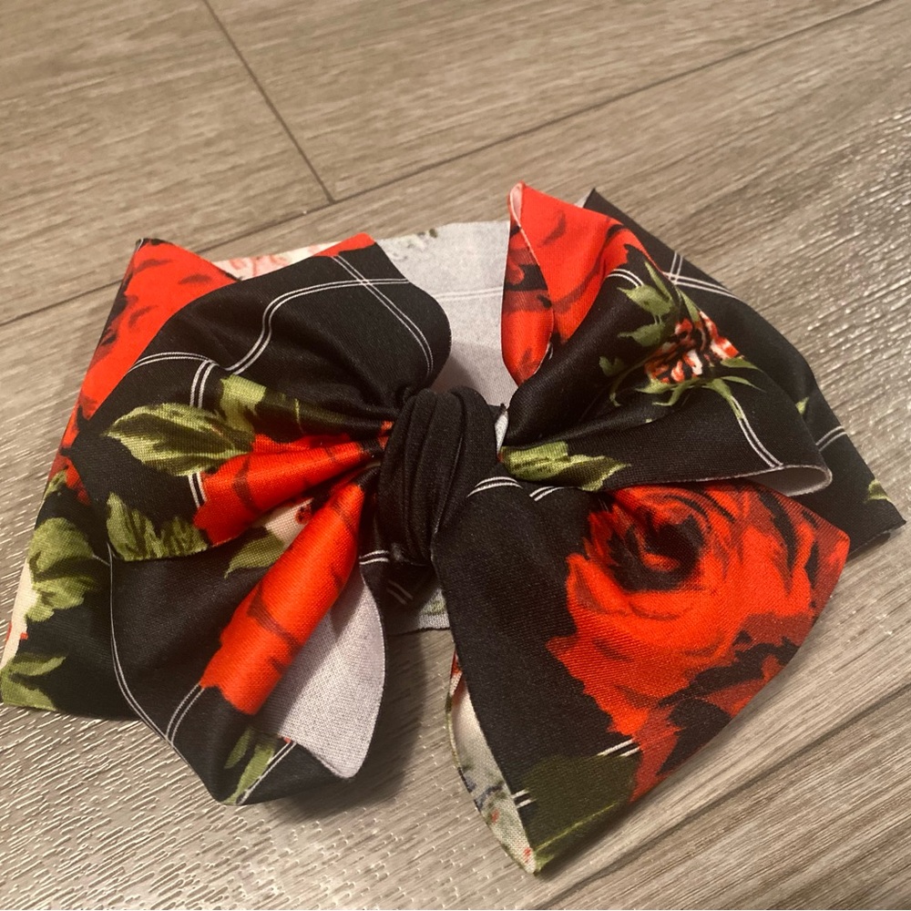 Floral Hair Bow with Red Roses